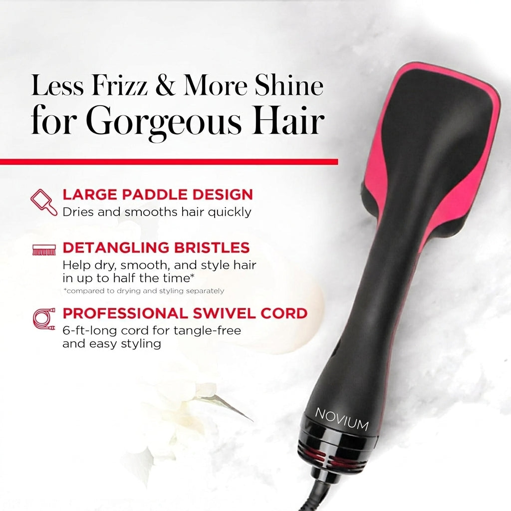 Novium Salon-Quality Hair Brush Straightener, Dryer and Styler