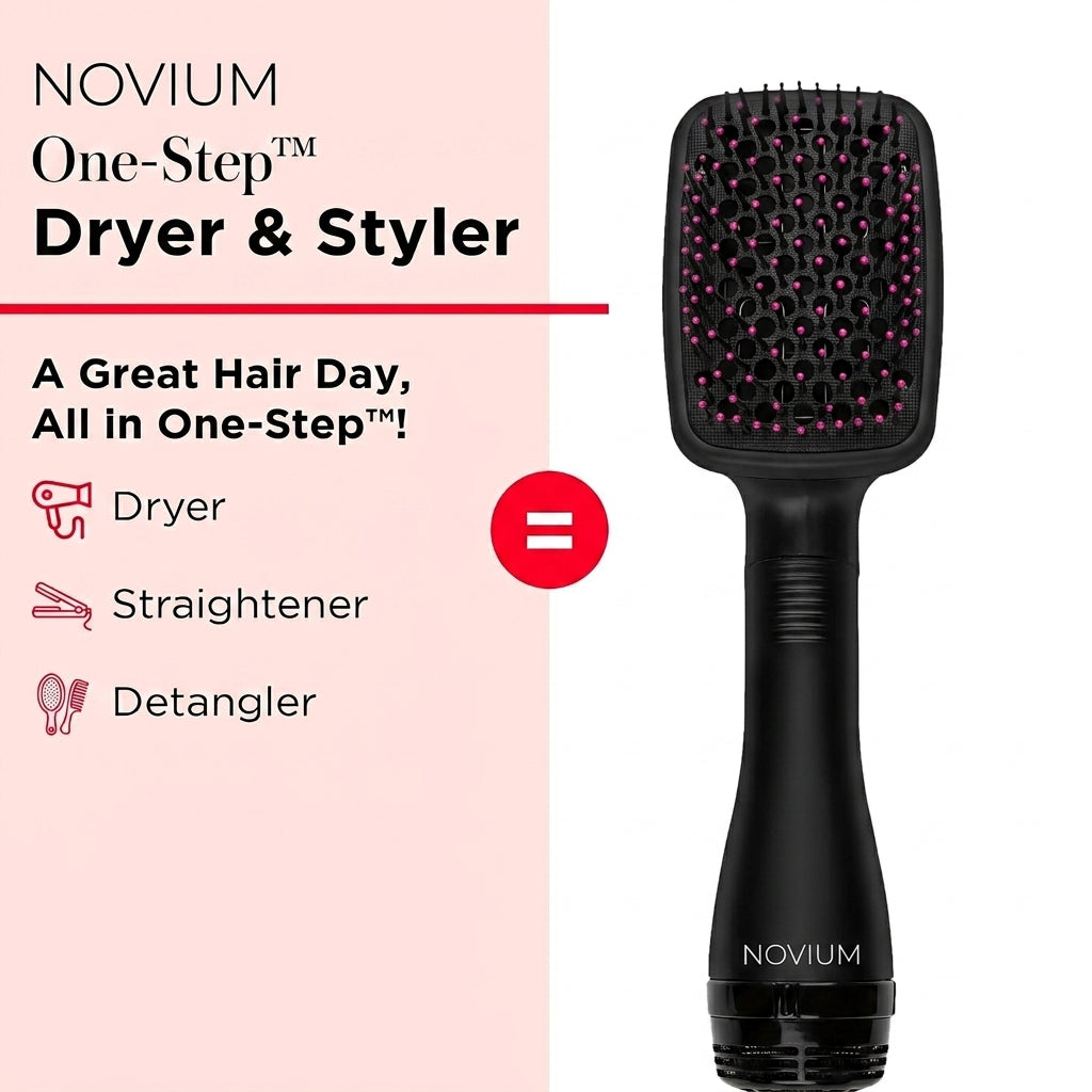 Novium Salon-Quality Hair Brush Straightener, Dryer and Styler